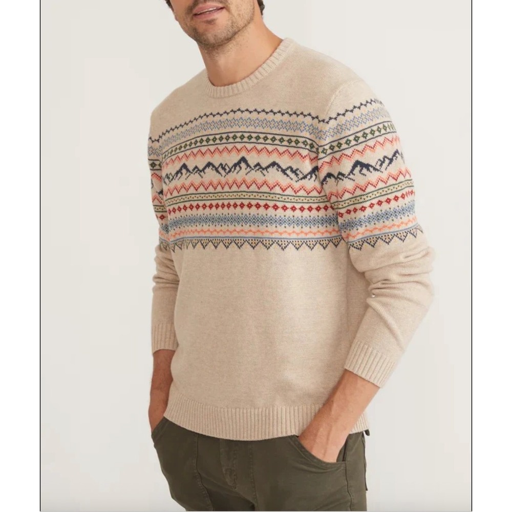 Marine Layer Cotton Mountain Sweater Mens XL Cream Fair Isle Gorpcore Cabincore